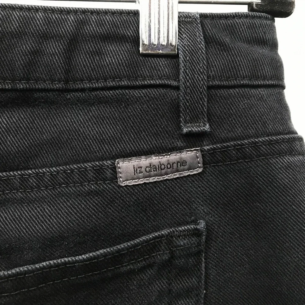 Liz Claiborne Black Denim Classic Fit Straight Jeans 100% Cotton Size 14 Short